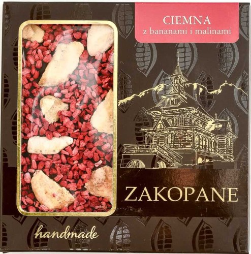 Zakopiańska ciemna czekolada z bananami i malinami 85g