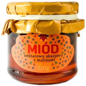 Zbójecki Miód nektarowy akacjowy z malinami 210g