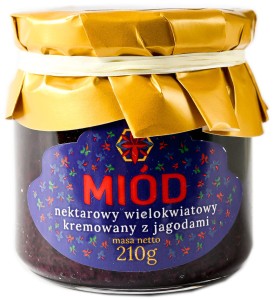 Zbójecki Miód nektarowy wielokwiatowy kremowany z jagodami 210g